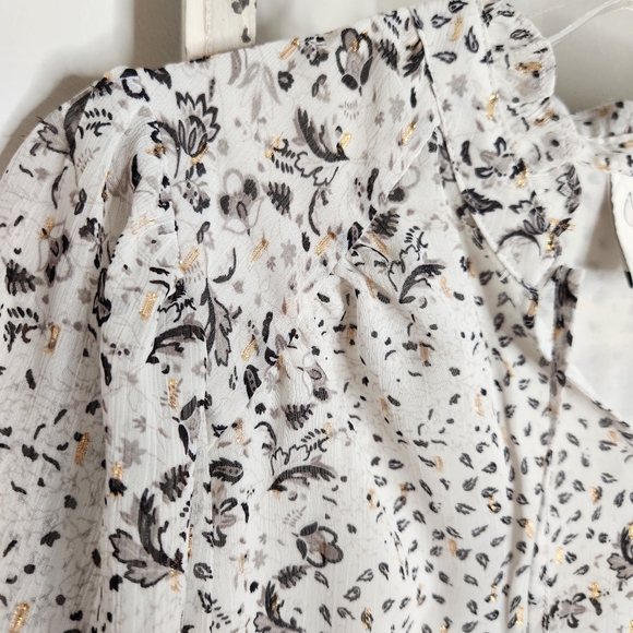 Joie top womens small metallic floral v-neck long sleeve semi sheer - Picture 4 of 6